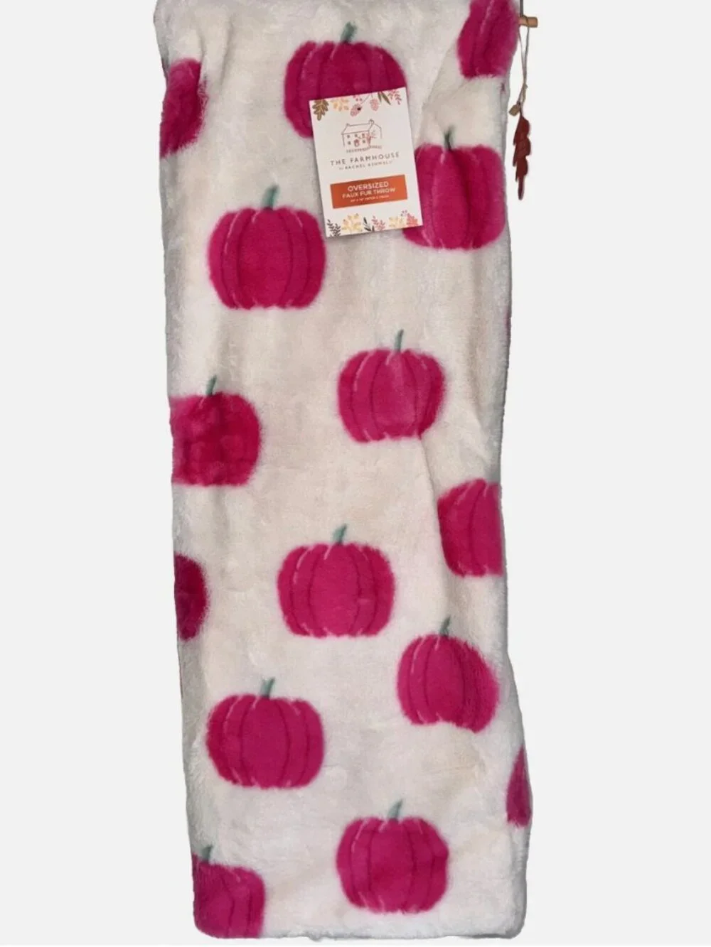 Rachel Ashwell Hot Pink Pumpkin Faux Fur Throw Blanket Fall Decor 50x70 NEW